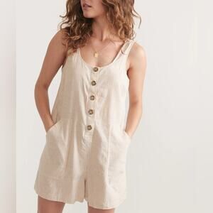 Marine Layer Sydney Romper Hemp Brown Striped With Buttons Size S